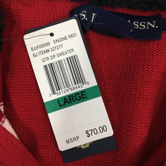 US Polo Assn. Quarter Zip Mock Neck Sweater Large Engine Red Stripe - Picture 10 of 10